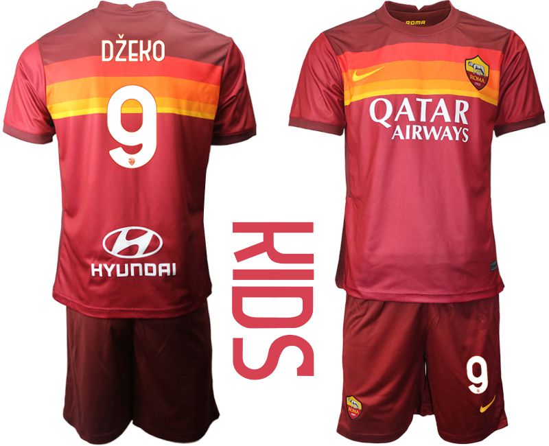 Youth 2020-2021 club AS Roma home #9 red Soccer Jerseys->customized soccer jersey->Custom Jersey